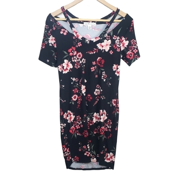 EYE CANDY Floral Open Shoulder Stretch Dress Size L - Picture 1 of 6